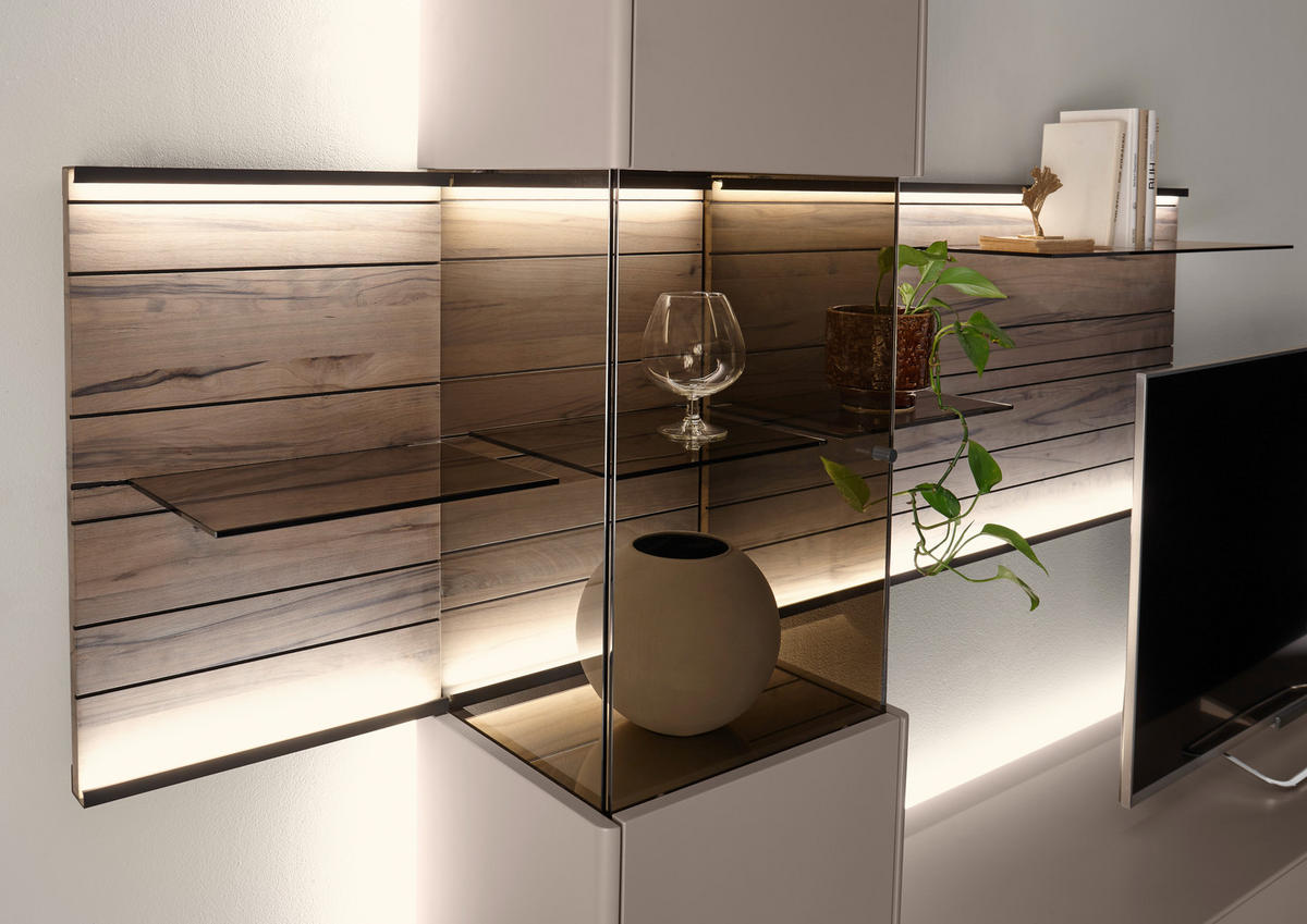 WOHNWAND  in Buchefarben, Sandfarben  290/197/46 cm  - Sandfarben/Buchefarben, Design, Glas/Holz (290/197/46cm) - Johann Jakob