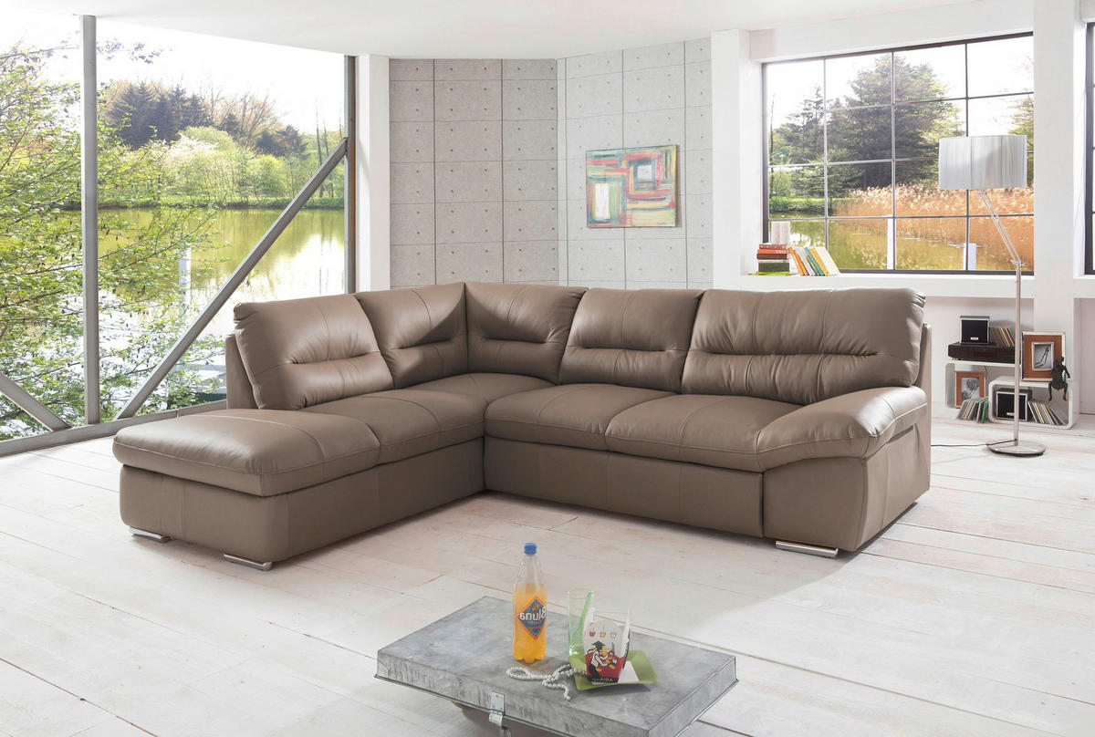 ECKSOFA in Echtleder Grau  - Chromfarben/Grau, Design, Leder/Metall (216/268cm) - Livetastic