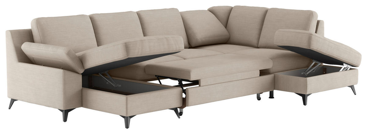 WOHNLANDSCHAFT in Flachgewebe Beige  - Beige/Schwarz, Konventionell, Textil/Metall (156/309/204cm) - Cotta