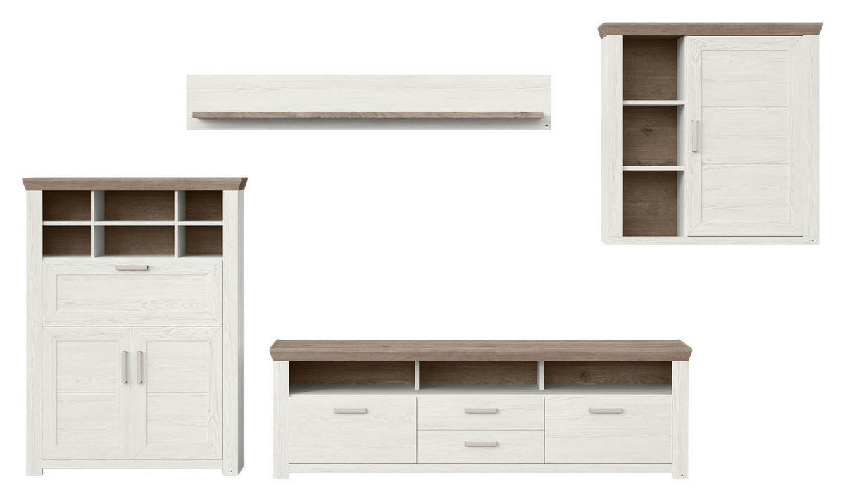 WOHNWAND  in Weiß, Eichefarben  374/207/51,2 cm  - Eichefarben/Weiß, Design, Holzwerkstoff/Metall (374/207/51,2cm) - SetOne by Musterring