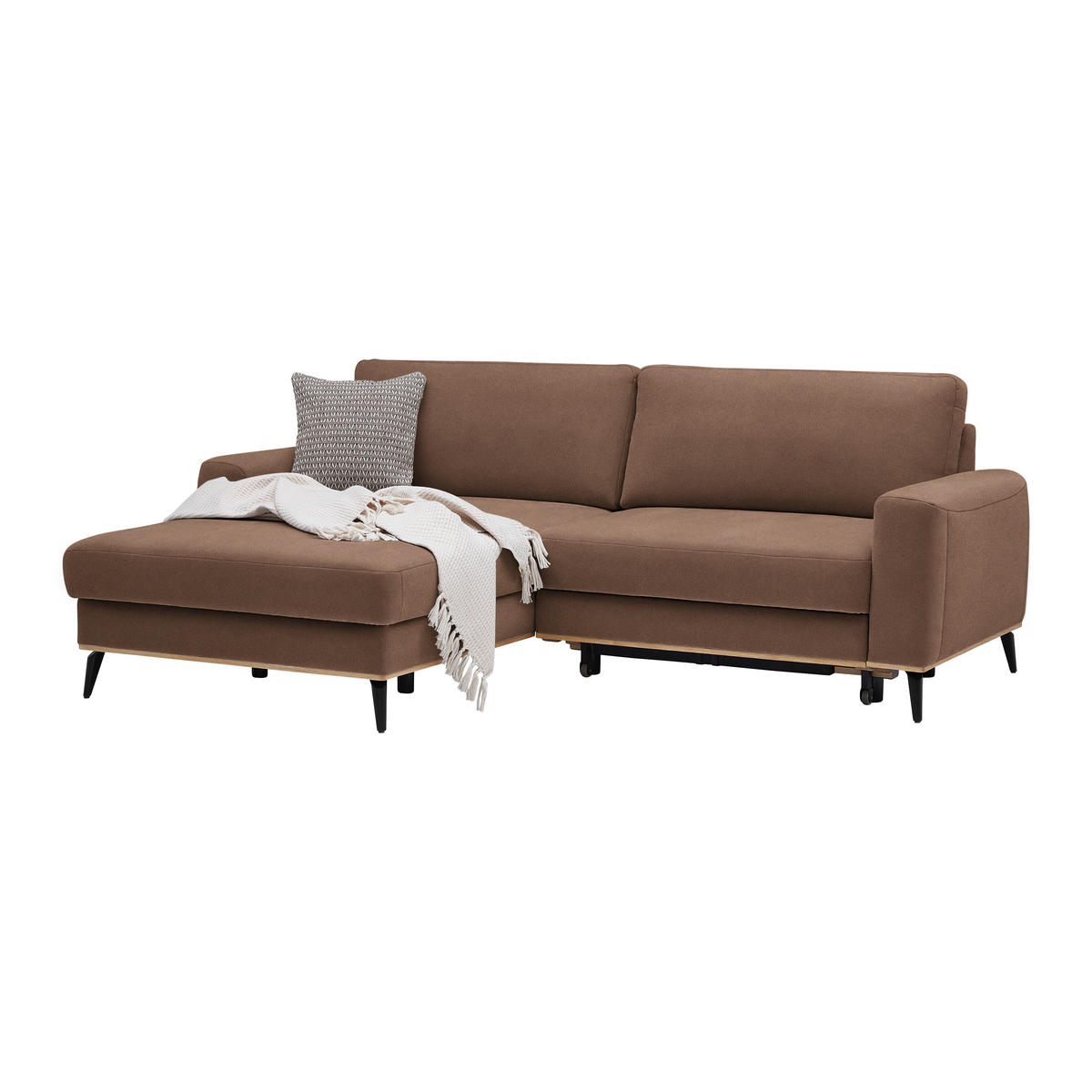 ECKSOFA Lederlook, Mikrofaser Braun  - Schwarz/Braun, Konventionell, Holz/Textil (167/87/234cm) - MID.YOU