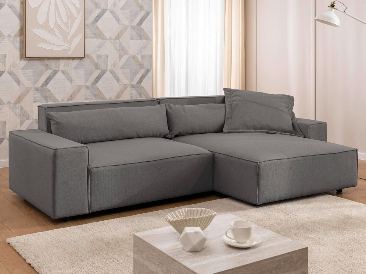 ECKSOFA Webstoff Grau  - Schwarz/Grau, Design, Kunststoff/Textil (251/142cm) - P & B