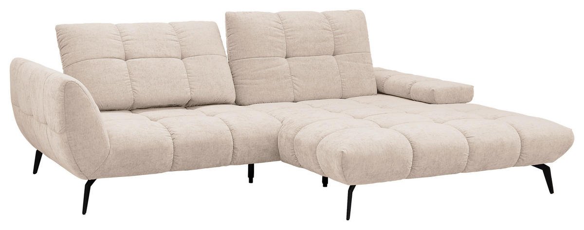 ECKSOFA Naturfarben Flachgewebe Rücken echt, Sitztiefenverstellung  - Schwarz/Naturfarben, KONVENTIONELL, Textil/Metall (273/211cm) - SetOne by Musterring