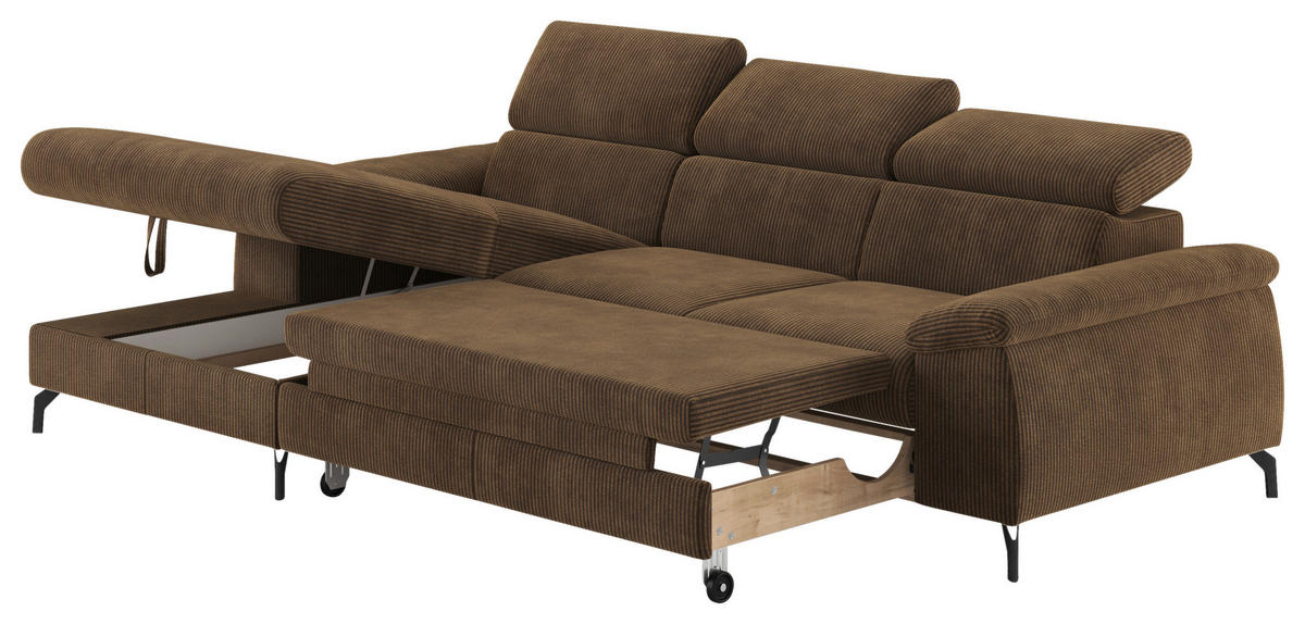 ECKSOFA in Cord Braun  - Schwarz/Braun, Design, Textil/Metall (166/244cm) - Livetastic