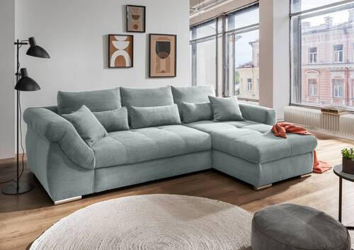 ECKSOFA in Cord Hellblau  - Chromfarben/Hellblau, Modern, Holz/Textil (302/188cm) - MID.YOU