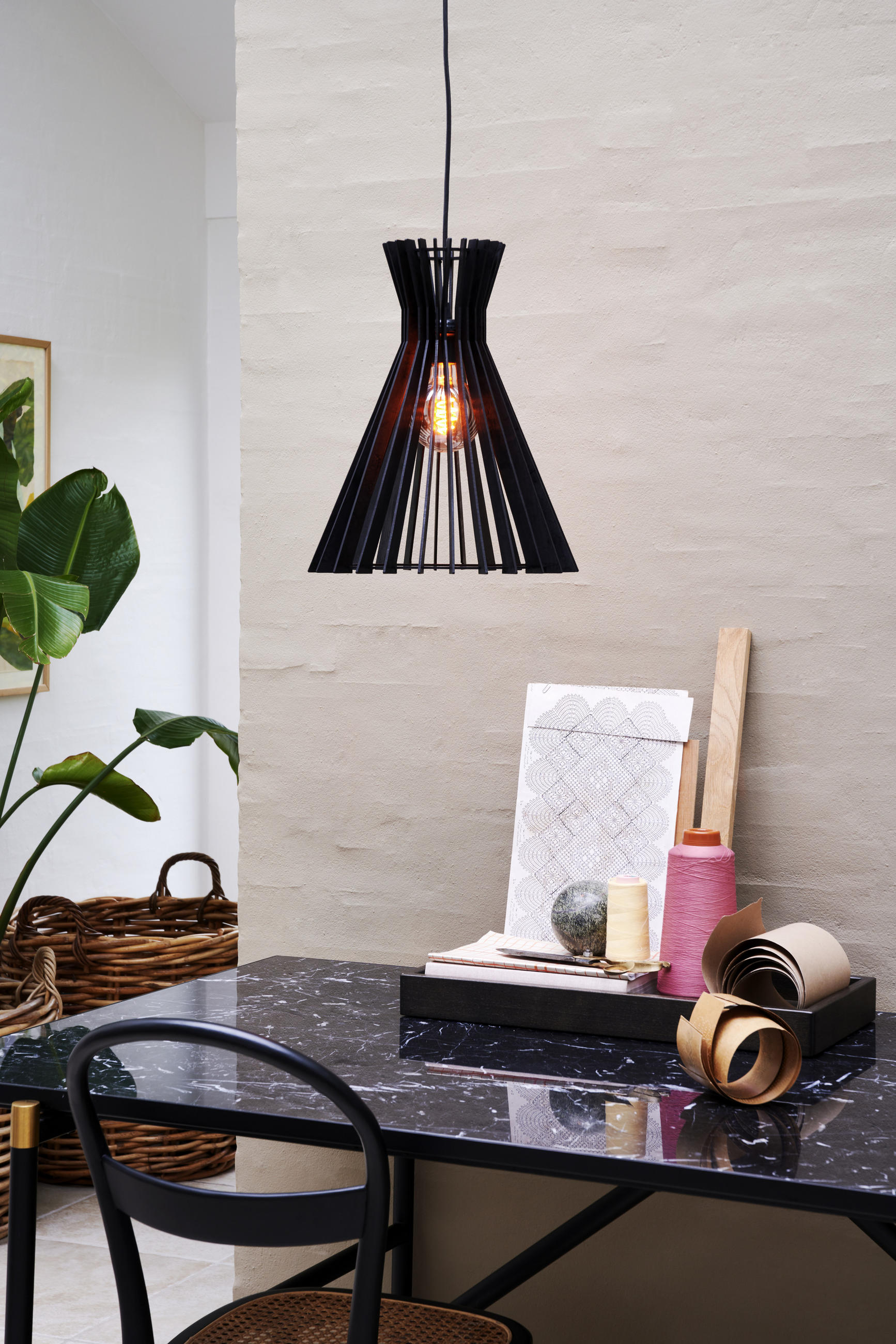 ZÁVĚSNÉ SVÍTIDLO, 34/41 cm  - černá, Natur, dřevo (34/41cm) - Nordlux