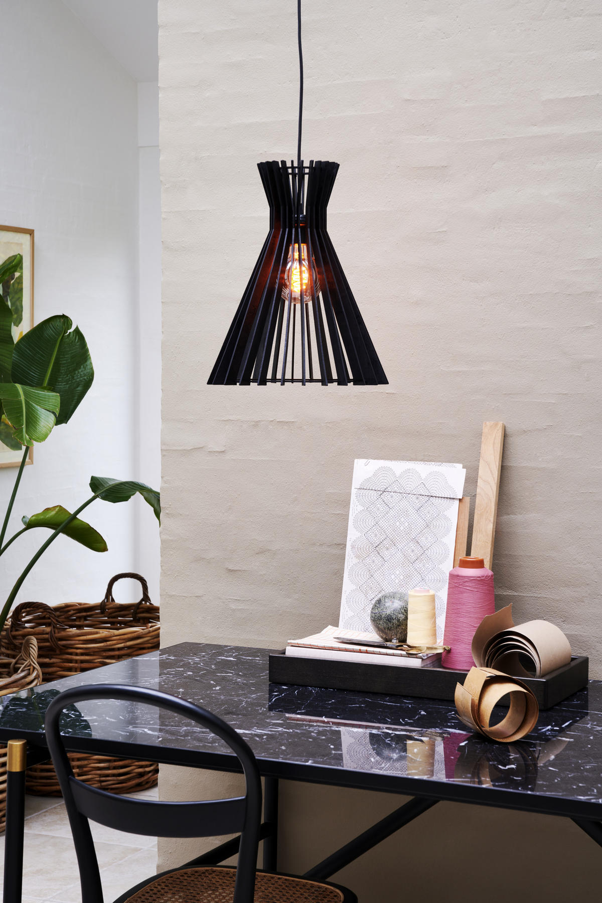 ZÁVĚSNÉ SVÍTIDLO, 34/41 cm  - černá, Natur, dřevo (34/41cm) - Nordlux