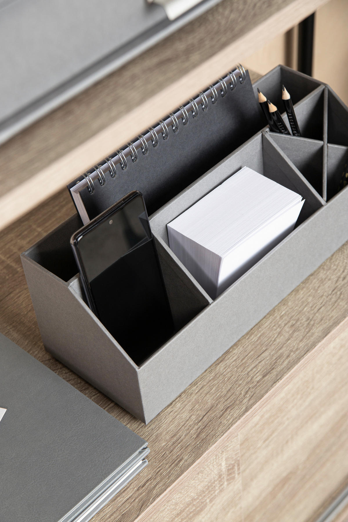 TISCHORGANIZER    12.5/33/12.5 cm  - Grau, Basics, Karton/Papier (12.5/33/12.5cm)