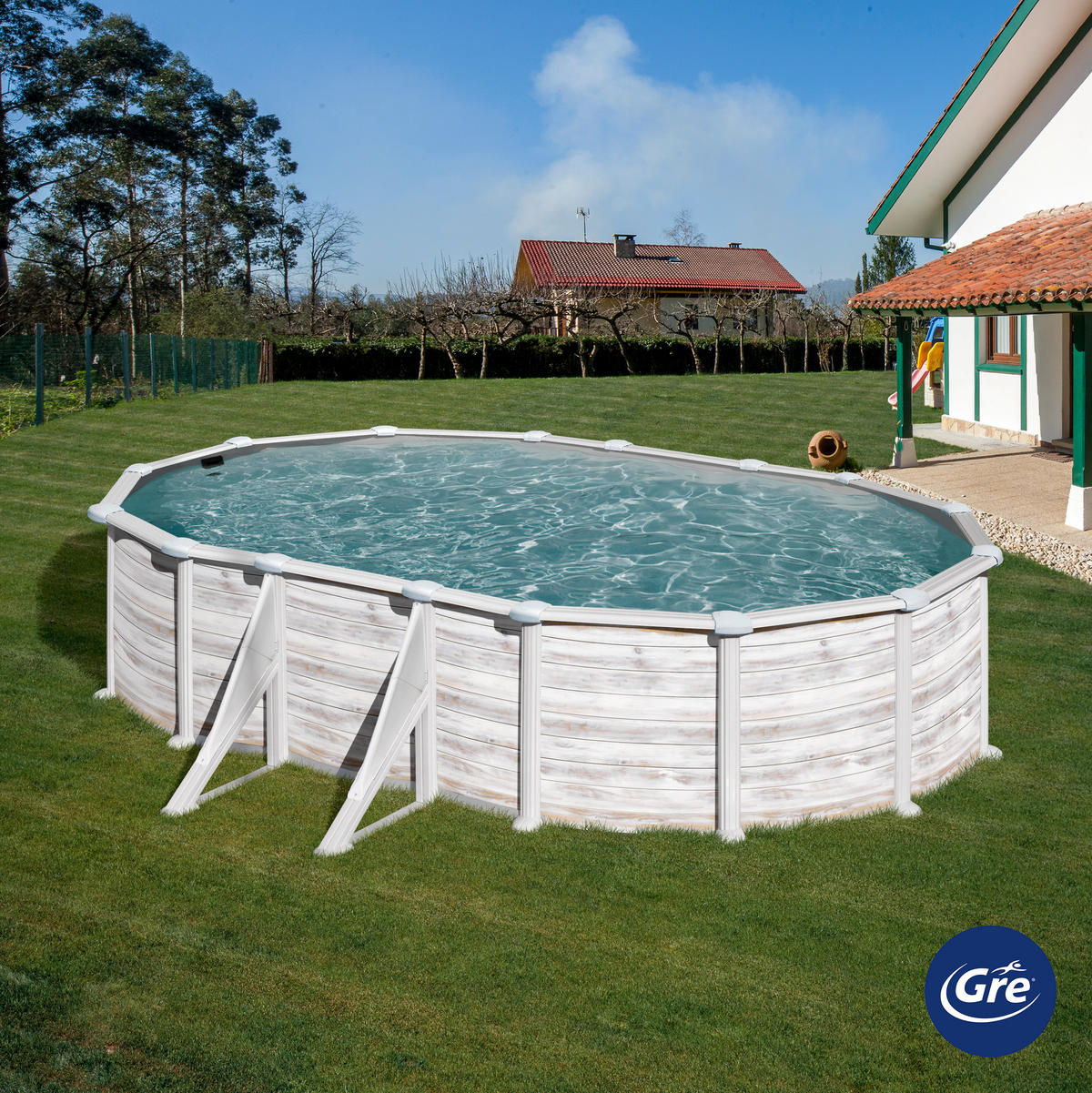 POOL-SET 2024 610/375/132 cm  - Weiß, KONVENTIONELL, Metall (610/375/132cm) - Gre