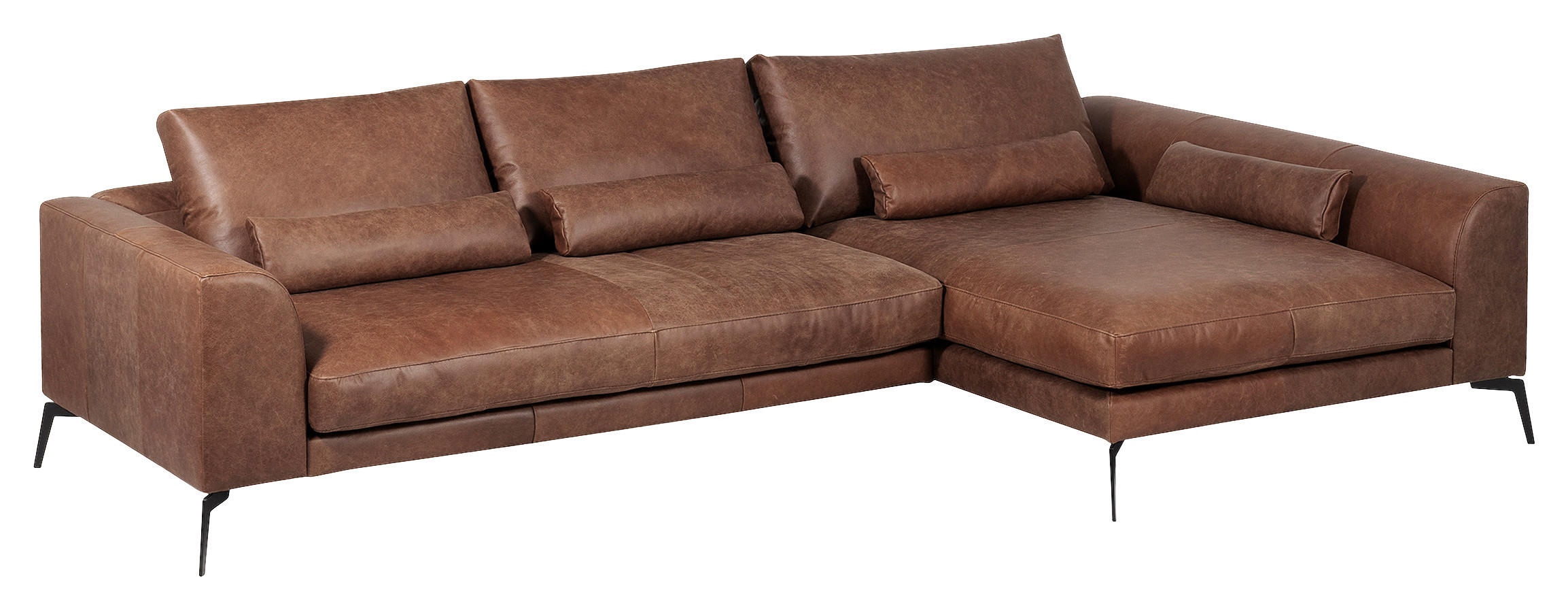 Thumbnail - Livetastic Ecksofa, Braun, Leder, Echtleder, Anilinleder, 3-Sitzer, Füllung: Schaumstoff,Silikon, Ottomane rechts, L-For...