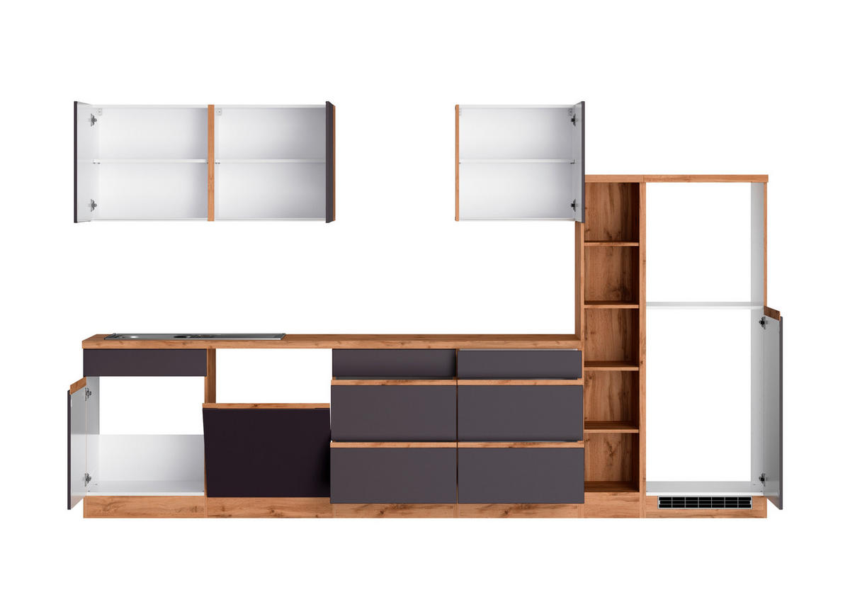 KÜCHENLEERBLOCK 330 cm   in Grau, Eiche Wotan  - Eiche Wotan/Grau, Design, Holzwerkstoff (330cm) - Held