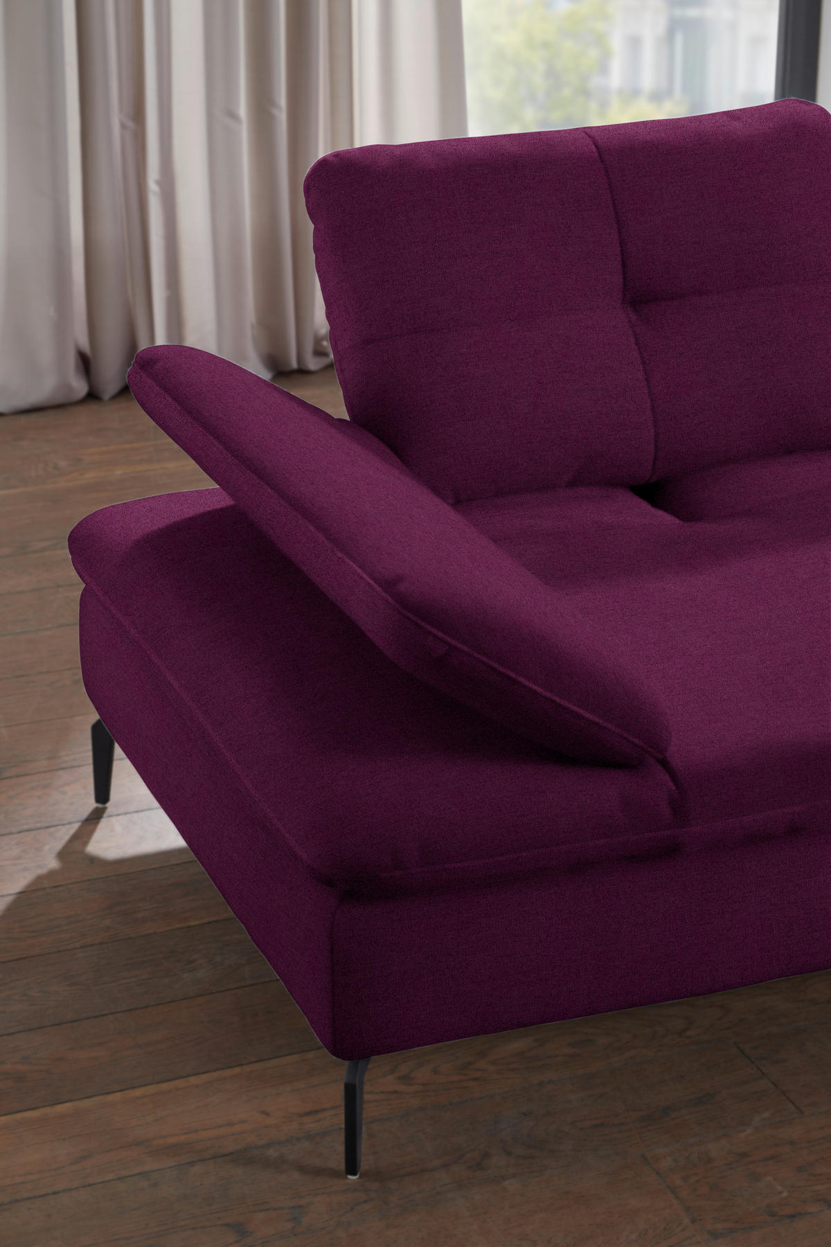 ECKSOFA in Flachgewebe Violett  - Violett/Schwarz, Design, Textil/Metall (344/157cm) - Chilliano