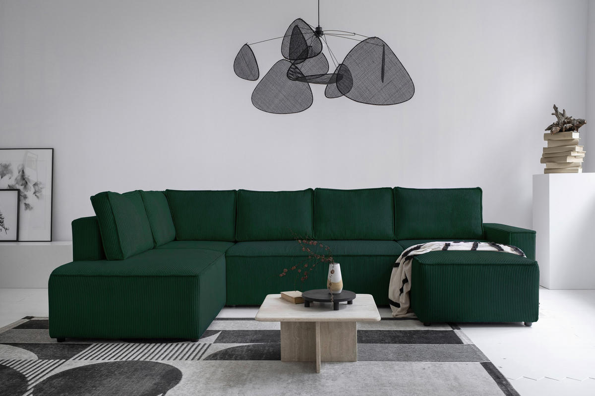 SJEDEĆA GARNITURA tekstil  tamno zelena   - tamno zelena/crna, Design, tekstil/plastika (194/322/156cm) - MID.YOU