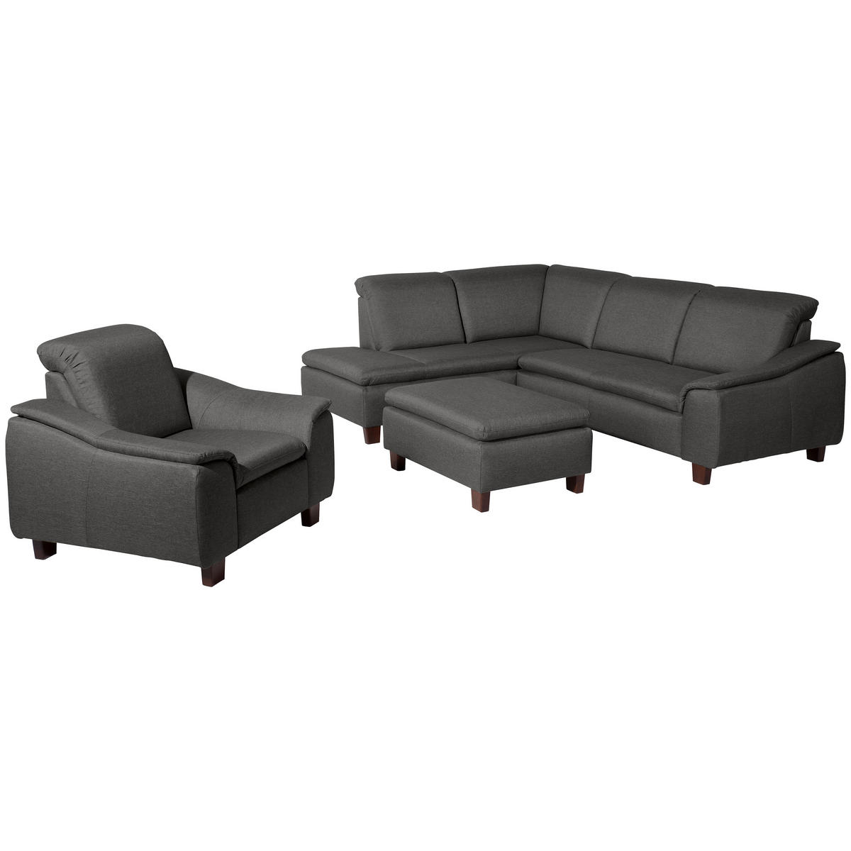 ECKSOFA Anthrazit Flachgewebe  - Anthrazit/Nussbaumfarben, Design, Holz/Textil (247/82/187cm) - Max Winzer
