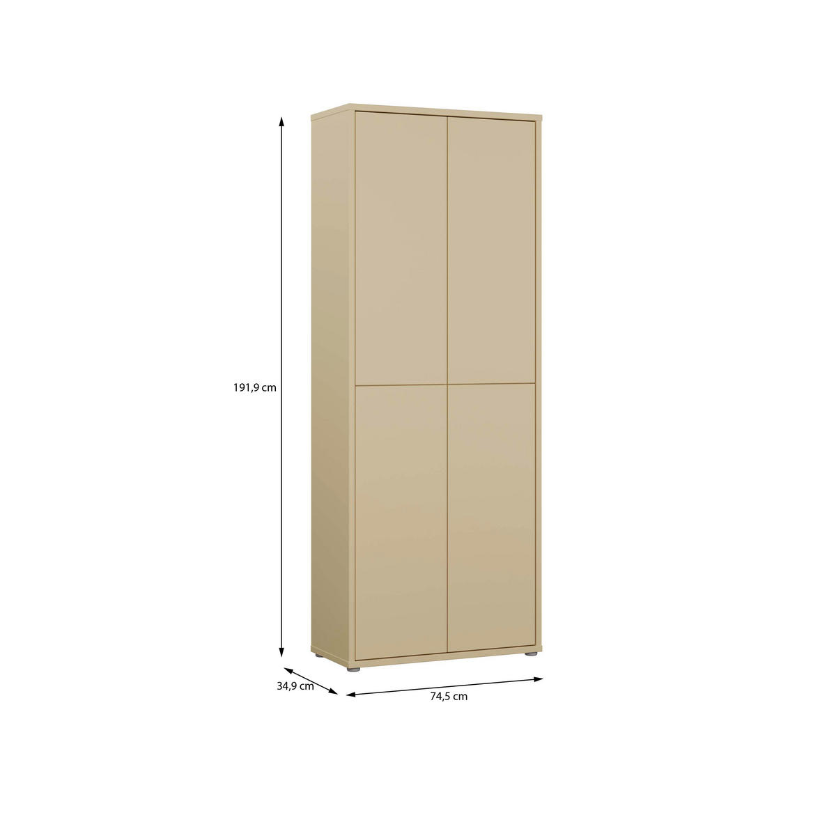 SCHUHSCHRANK Hellgelb  - Hellgelb/Grau, MODERN, Holzwerkstoff/Kunststoff (74,5/191,9/34,9cm) - Carryhome