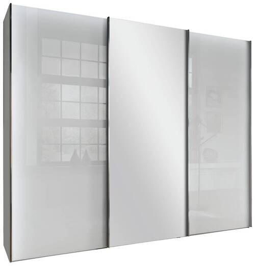SCHWEBETÜRENSCHRANK in Grau, Weiss  - Chromfarben/Weiss, Konventionell, Glas/Holzwerkstoff (250/217/67cm) - Dieter Knoll