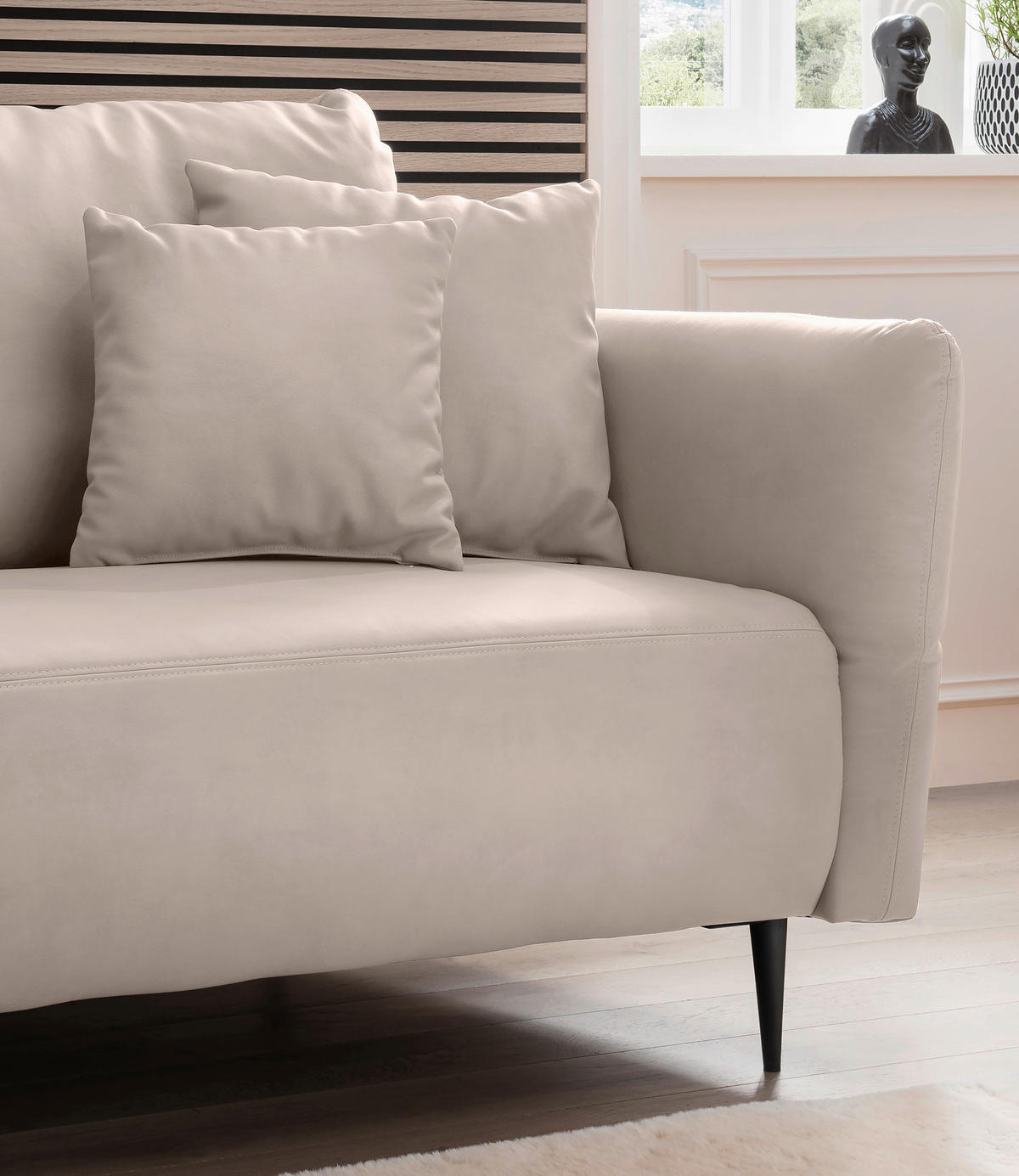ECKSOFA in Lederlook Beige  178/264-302 cm  - Beige/Schwarz, Design, Textil/Metall (178/264-302cm) - Livetastic