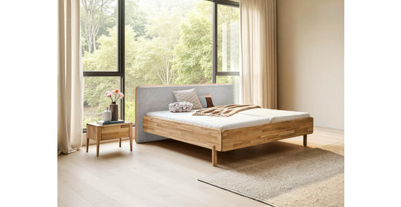 BETT 180/200 cm,  in Grau, Hellbraun,  - Hellbraun/Grau, Natur, Holz/Textil (180/200cm) - Linea Natura