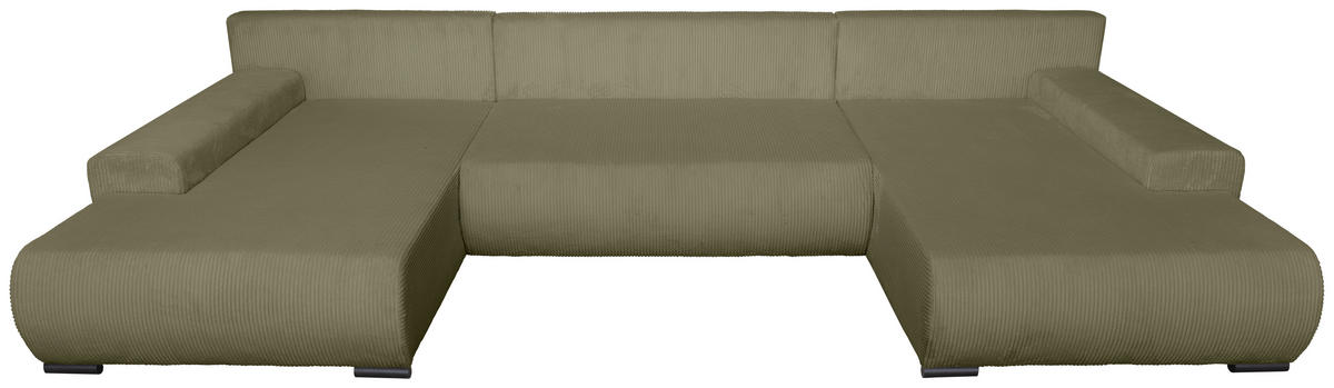 WOHNLANDSCHAFT Olivgrün Cord  - Schwarz/Olivgrün, KONVENTIONELL, Textil/Metall (191/351/191cm) - Carryhome