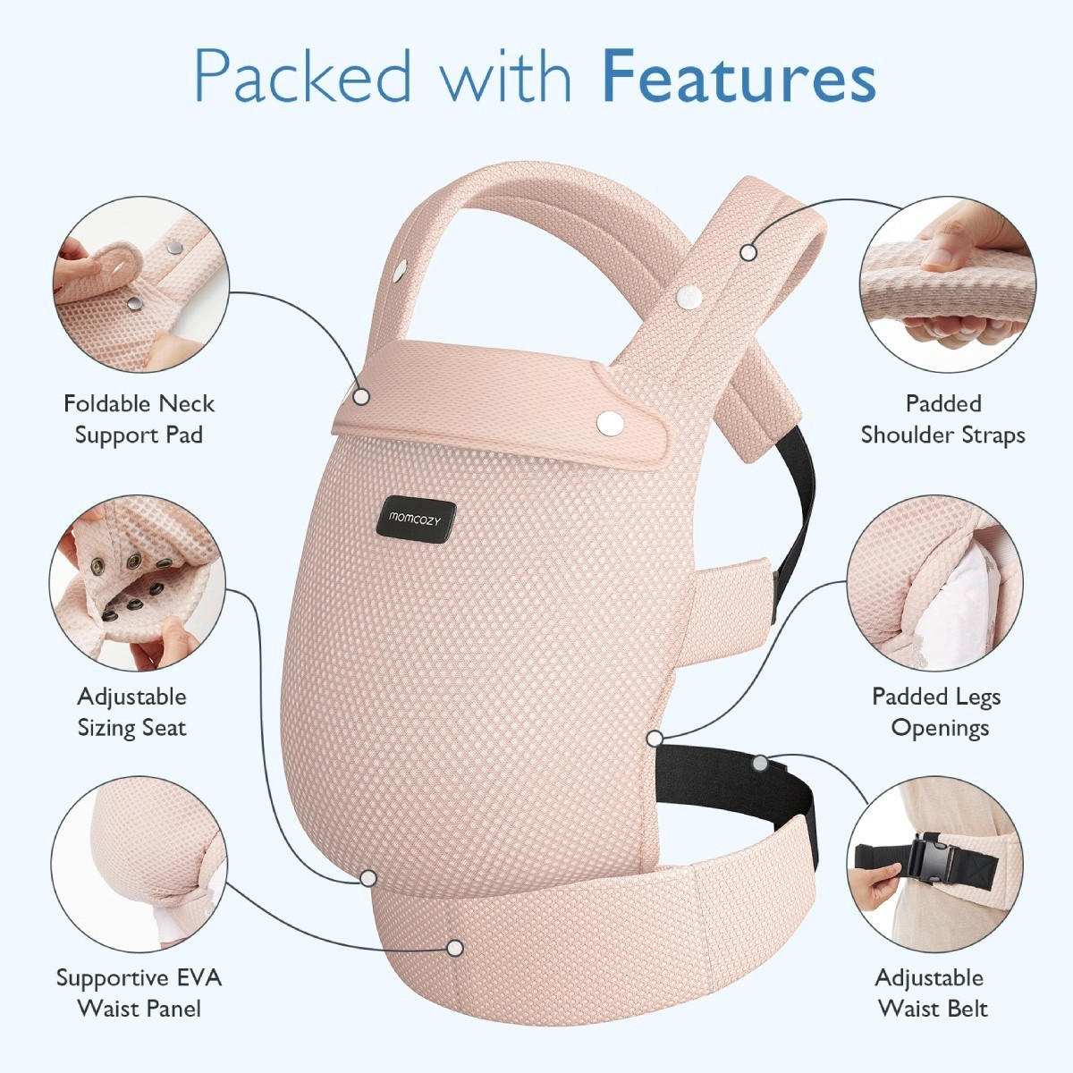 BABYTRAGE CARRIER AIR MESH  - Pink, Basics, Textil (16/31/14,5cm) - Momcozy