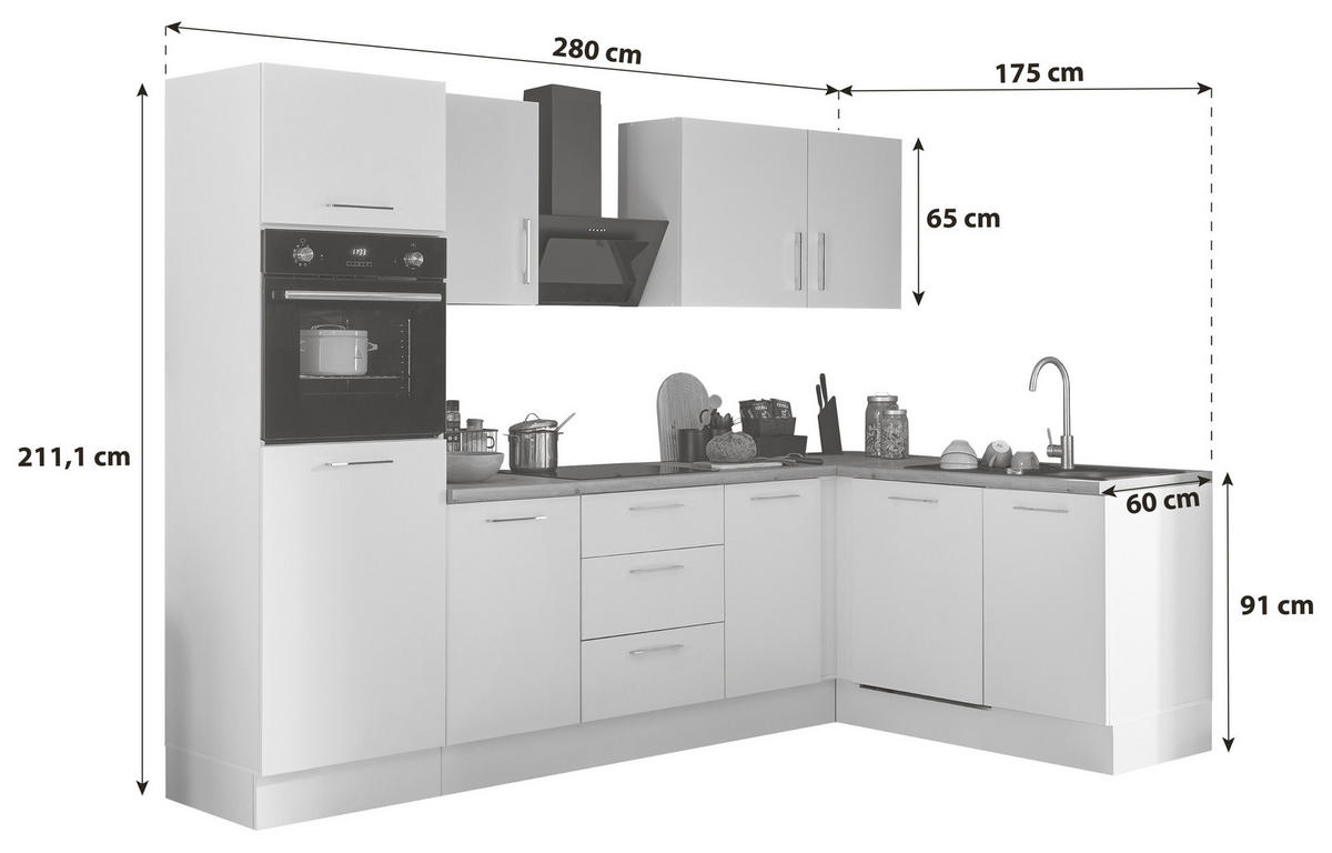 ECKKÜCHE 280/175 cm  in Schwarz, Eiche Artisan  - Schwarz/Eiche Artisan, Basics, Holzwerkstoff/Metall (280/175cm) - MID.YOU