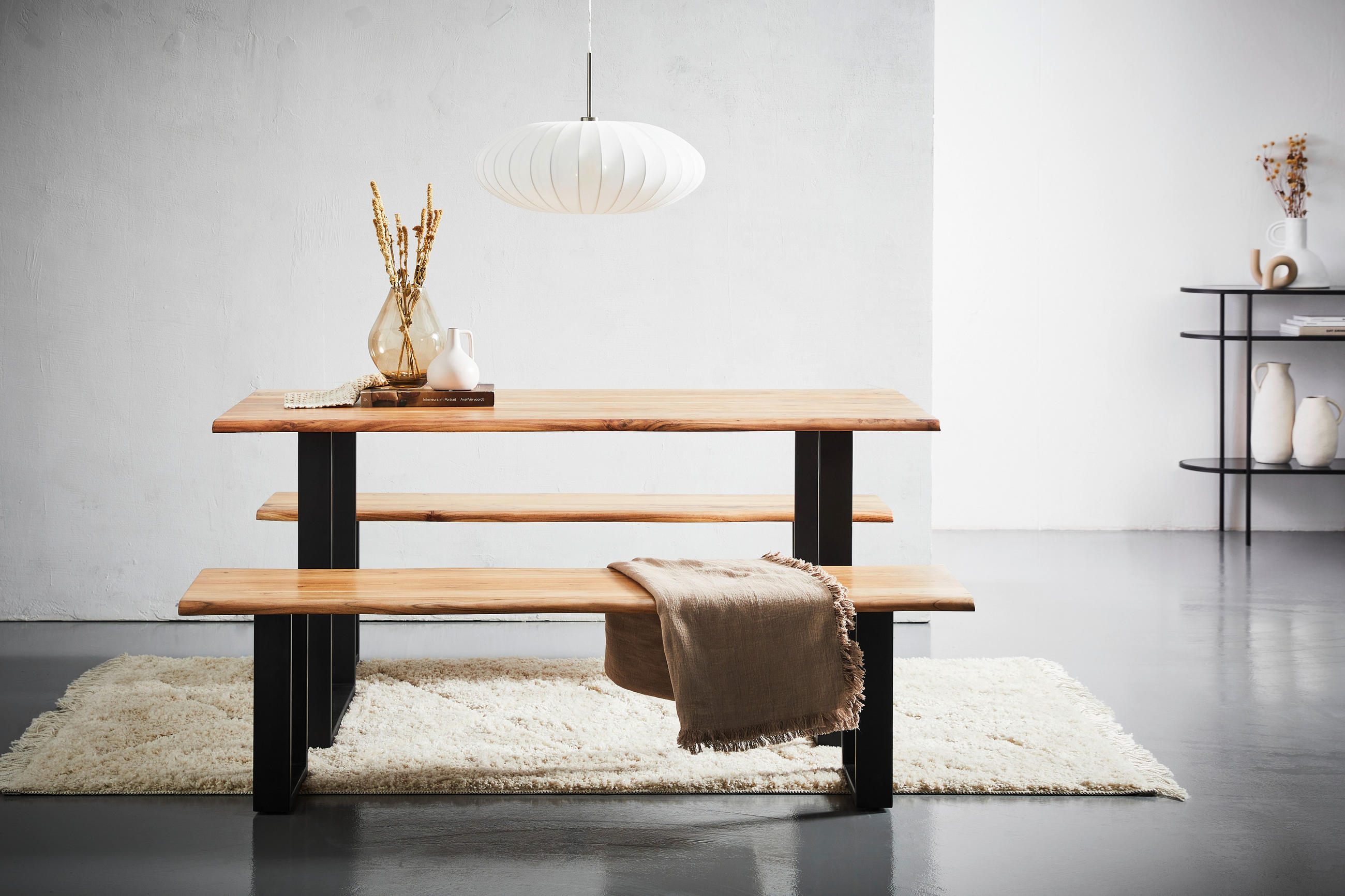 ESSTISCH Akazie vollmassiv rechteckig Schwarz, Akaziefarben  - Schwarz/Akaziefarben, Basics, Holz/Metall (180/90/76cm) - MID.YOU