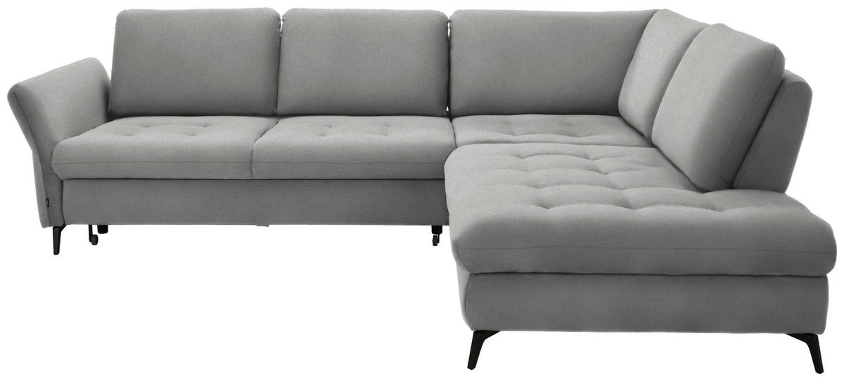 ECKSOFA in Flachgewebe Hellgrau  - Hellgrau/Schwarz, Natur, Textil/Metall (288/233cm) - Valnatura