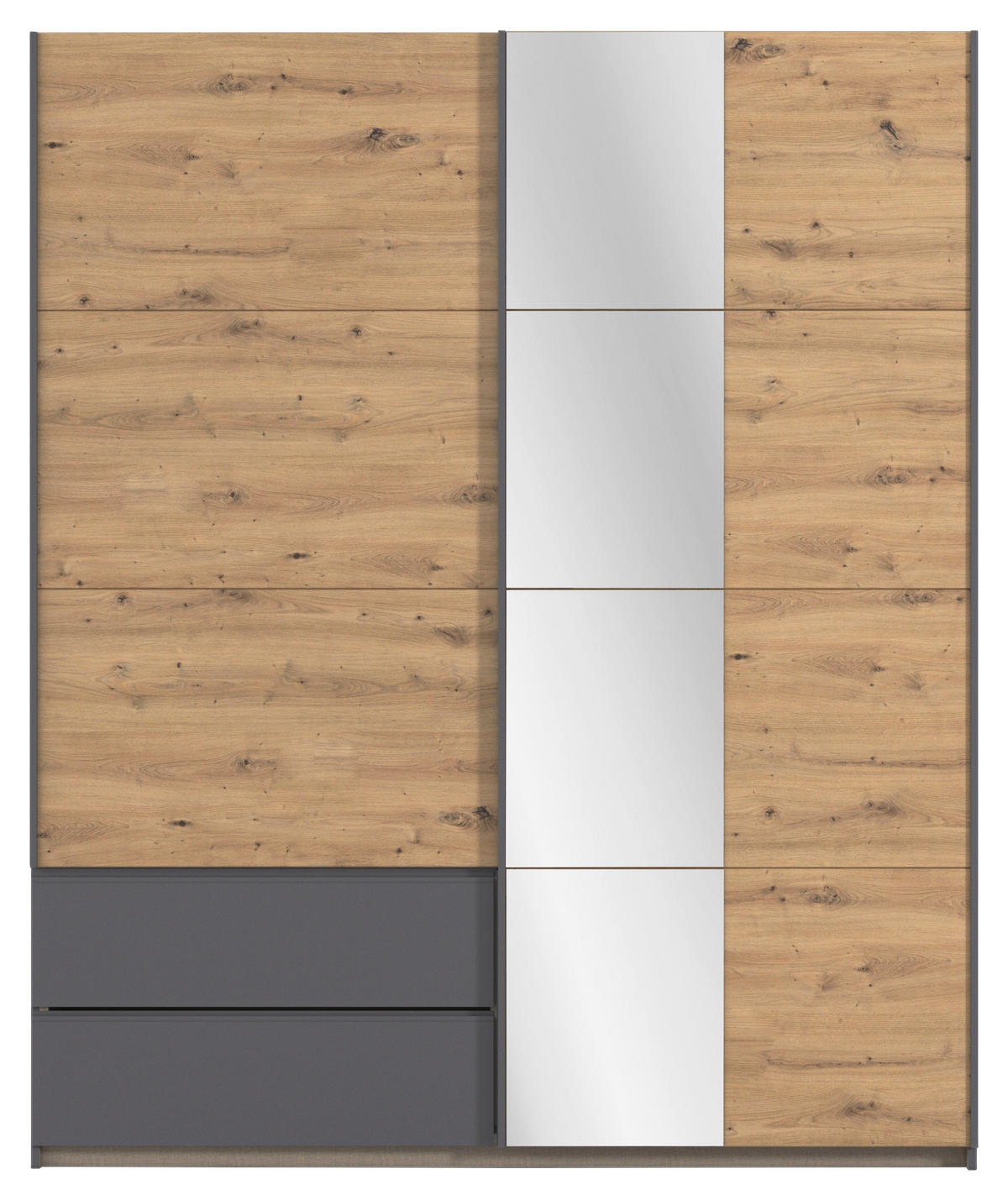 SCHWEBETÜRENSCHRANK in Grau, Eiche Artisan  - Eiche Artisan/Grau, Modern, Holzwerkstoff (175/210/59cm) - Rauch Möbel