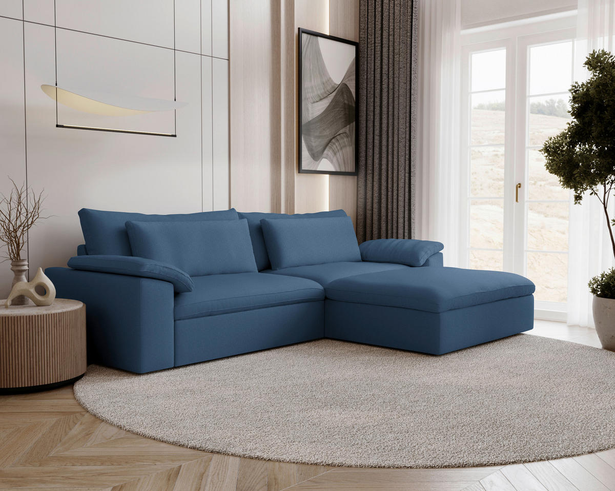 ECKSOFA  Chenille Dunkelblau  - Schwarz/Dunkelblau, Modern, Kunststoff/Textil (306/198cm) - Carryhome