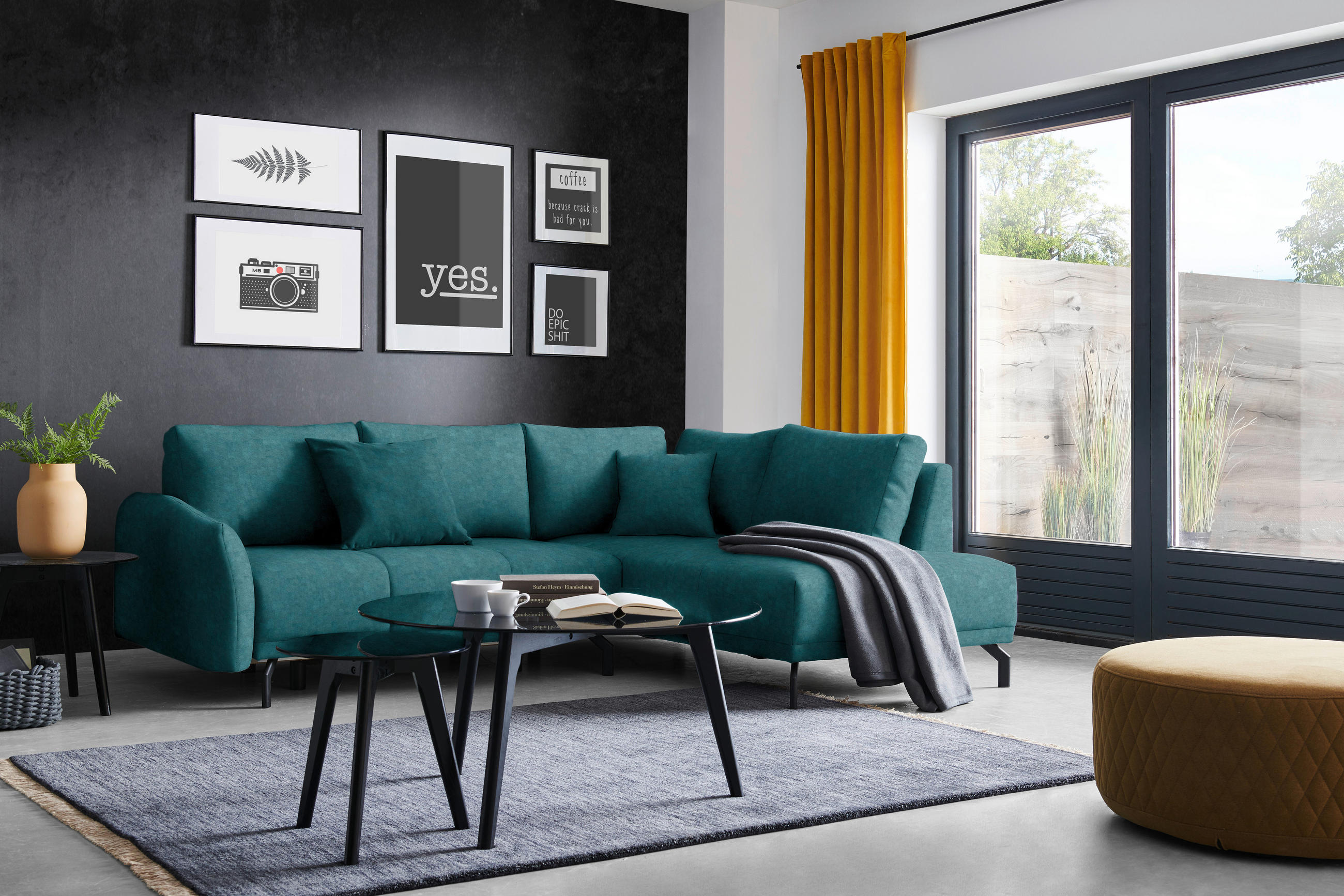 ECKSOFA in Webstoff Petrol  250/191 cm  - Petrol/Schwarz, Design, Textil/Metall (250/191cm) - Carryhome
