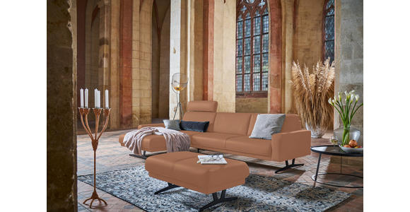 ECKSOFA in Echtleder Hellbraun  - Hellbraun/Anthrazit, KONVENTIONELL, Leder/Metall (182/324cm) - Ambiente