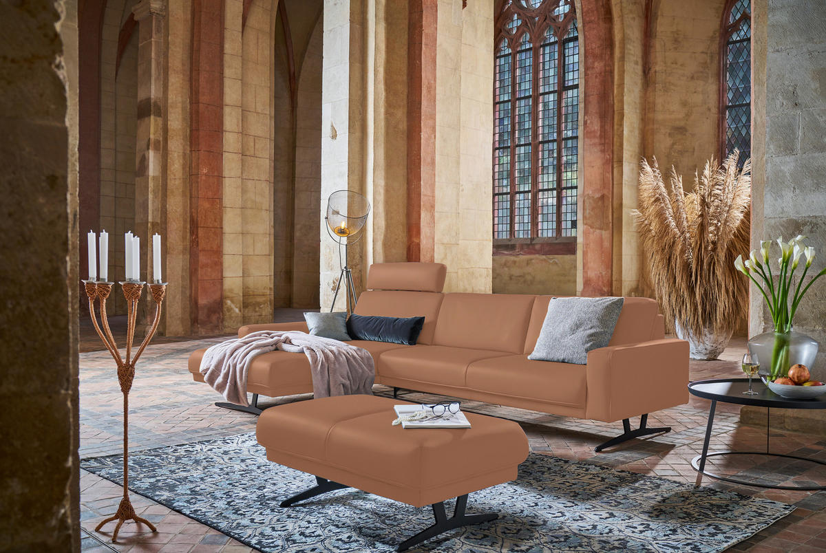ECKSOFA in Echtleder Hellbraun  - Hellbraun/Anthrazit, Konventionell, Leder/Metall (179/324cm) - Johann Jakob