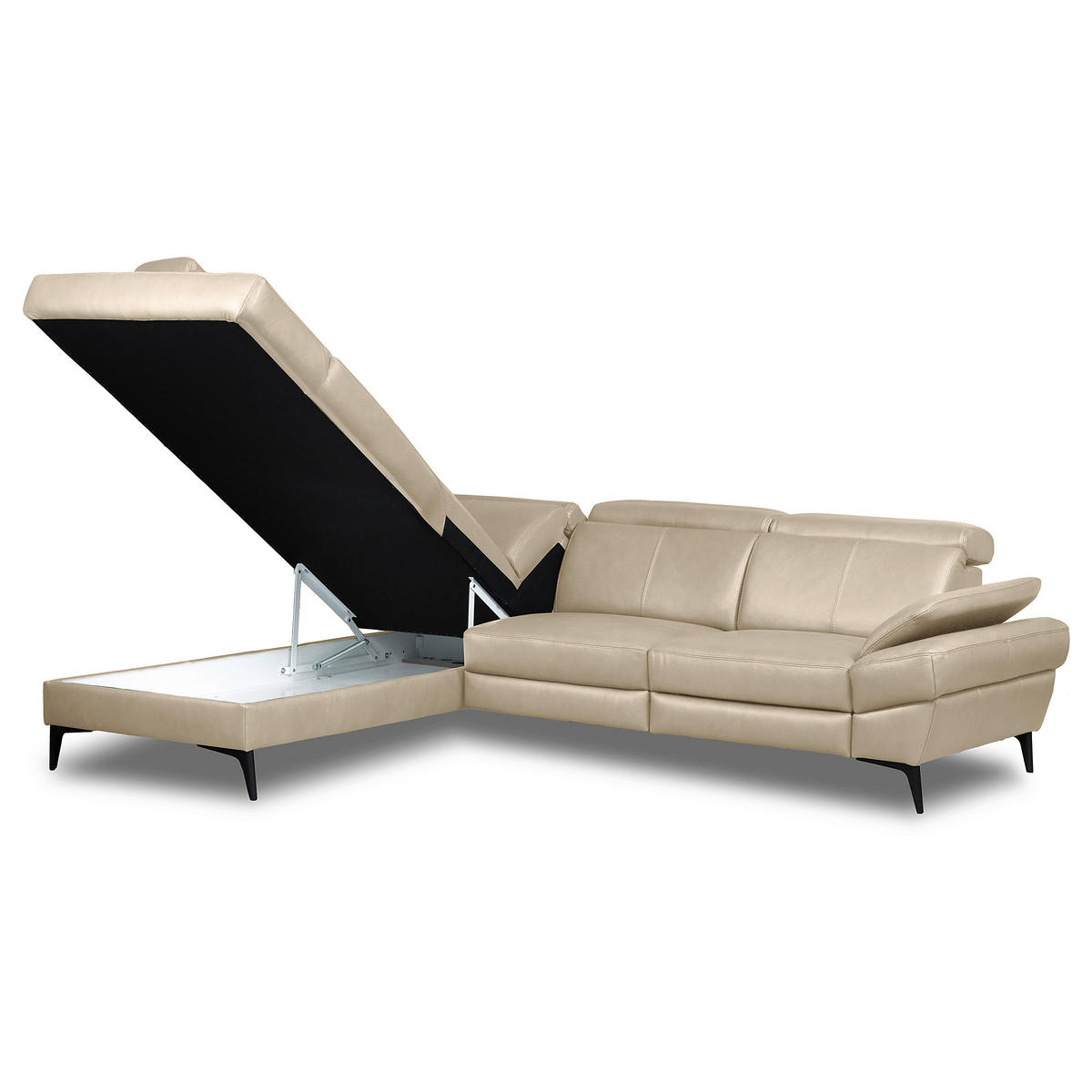 ECKSOFA  in Lederlook Echtleder Grau  211/264 cm  - Schwarz/Grau, Design, Leder/Textil (211/264cm) - Livetastic