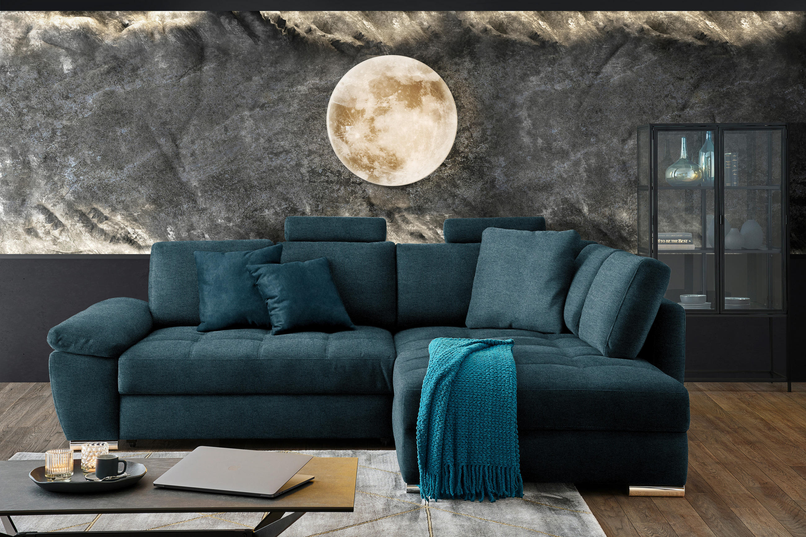 ECKSOFA in Webstoff Petrol  276/212 cm  - Chromfarben/Petrol, Design, Kunststoff/Textil (276/212cm) - Carryhome