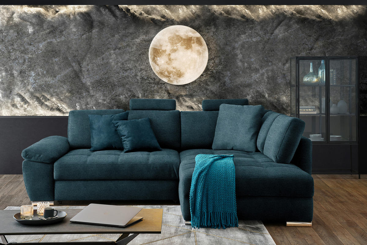 ECKSOFA in Webstoff Petrol  276/212 cm  - Chromfarben/Petrol, Design, Kunststoff/Textil (276/212cm) - Carryhome