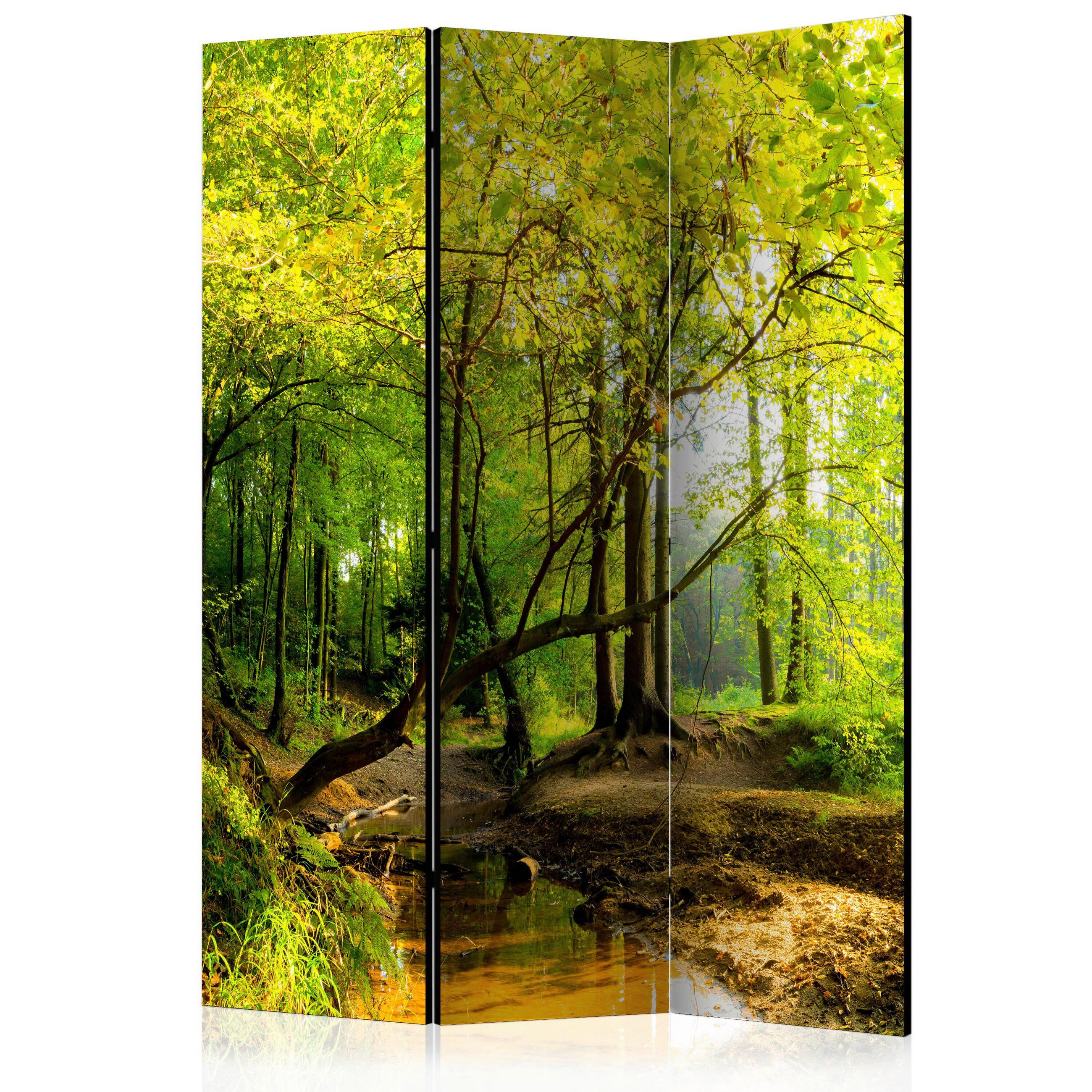 SKÄRMVÄGG  i trä, plast, textil  grön, ljusbrun  - grön/ljusbrun, Basics, trä/textil (135cm) - artgeist