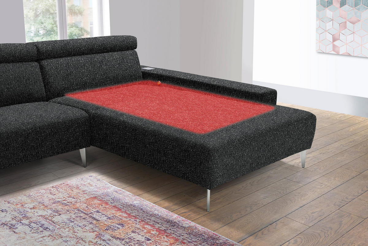 ECKSOFA  in Mikrovelours Anthrazit  308/205 cm  - Anthrazit/Alufarben, Design, Textil (308/205cm) - Sedda