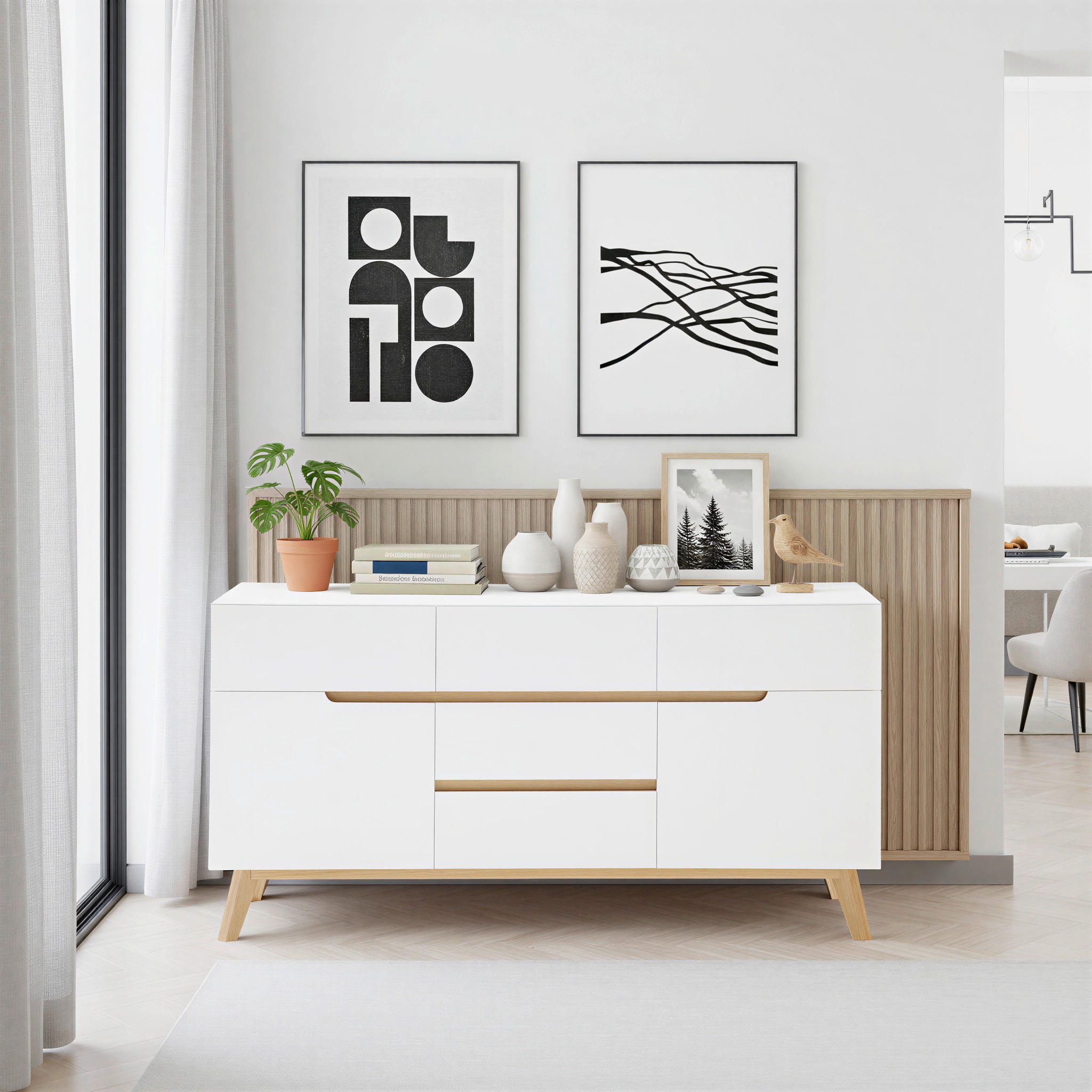 SIDEBOARD  in 145/76/40 cm  - Weiß/Naturfarben, Design, Holz/Holzwerkstoff (145/76/40cm) - Livetastic