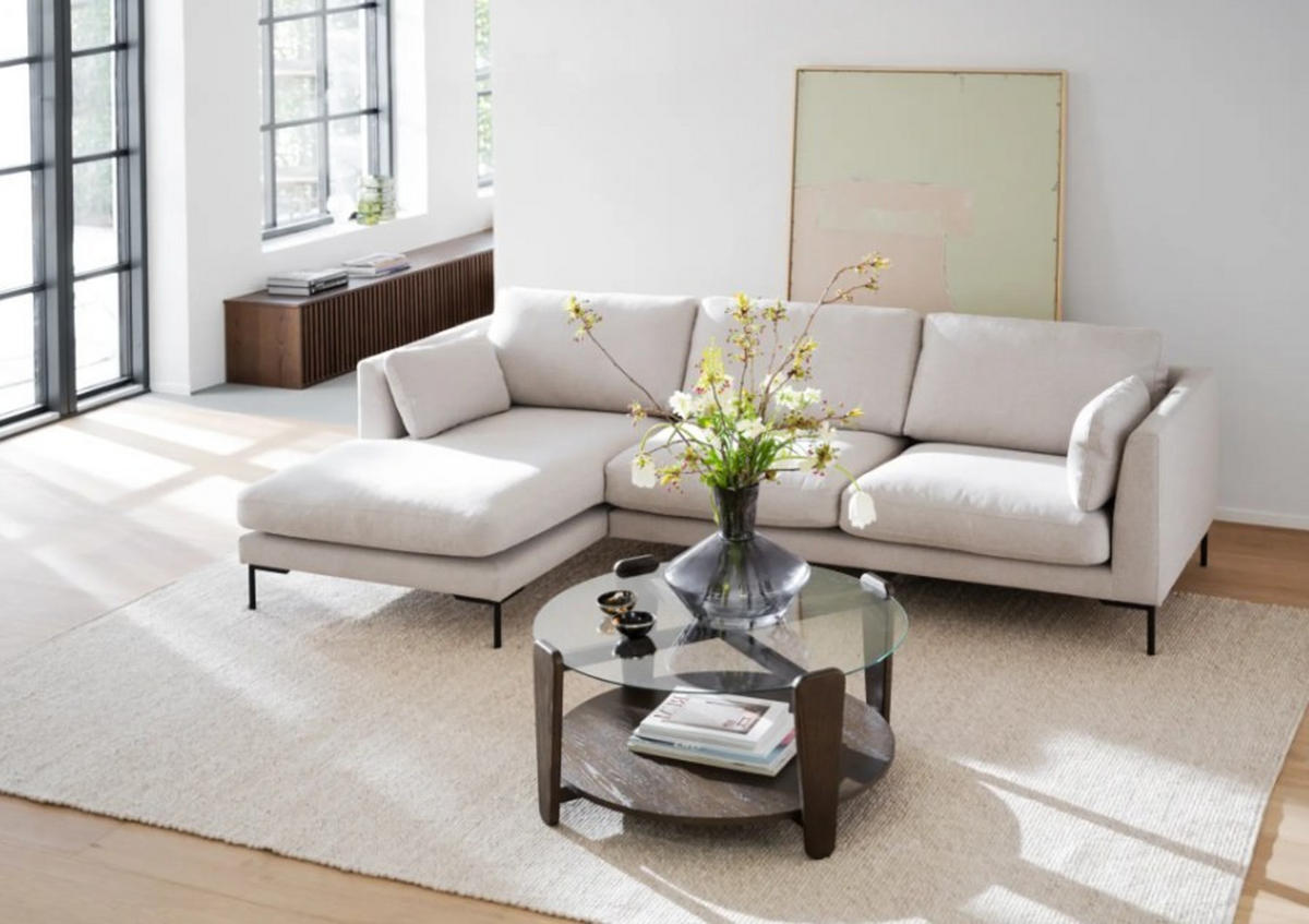 SOFFA i beige  - beige/svart, Klassisk, metall/trä (160/83/270cm) - Rowico