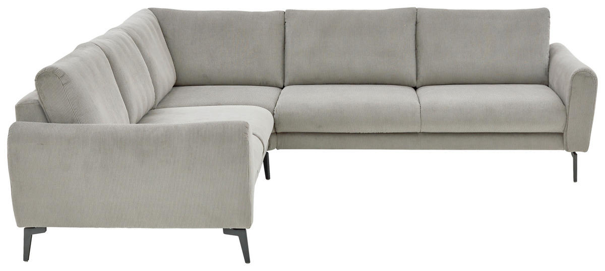 ECKSOFA Velours, Feincord Grau  - Schwarz/Grau, Design, Textil/Metall (254/280cm) - Beldomo Style