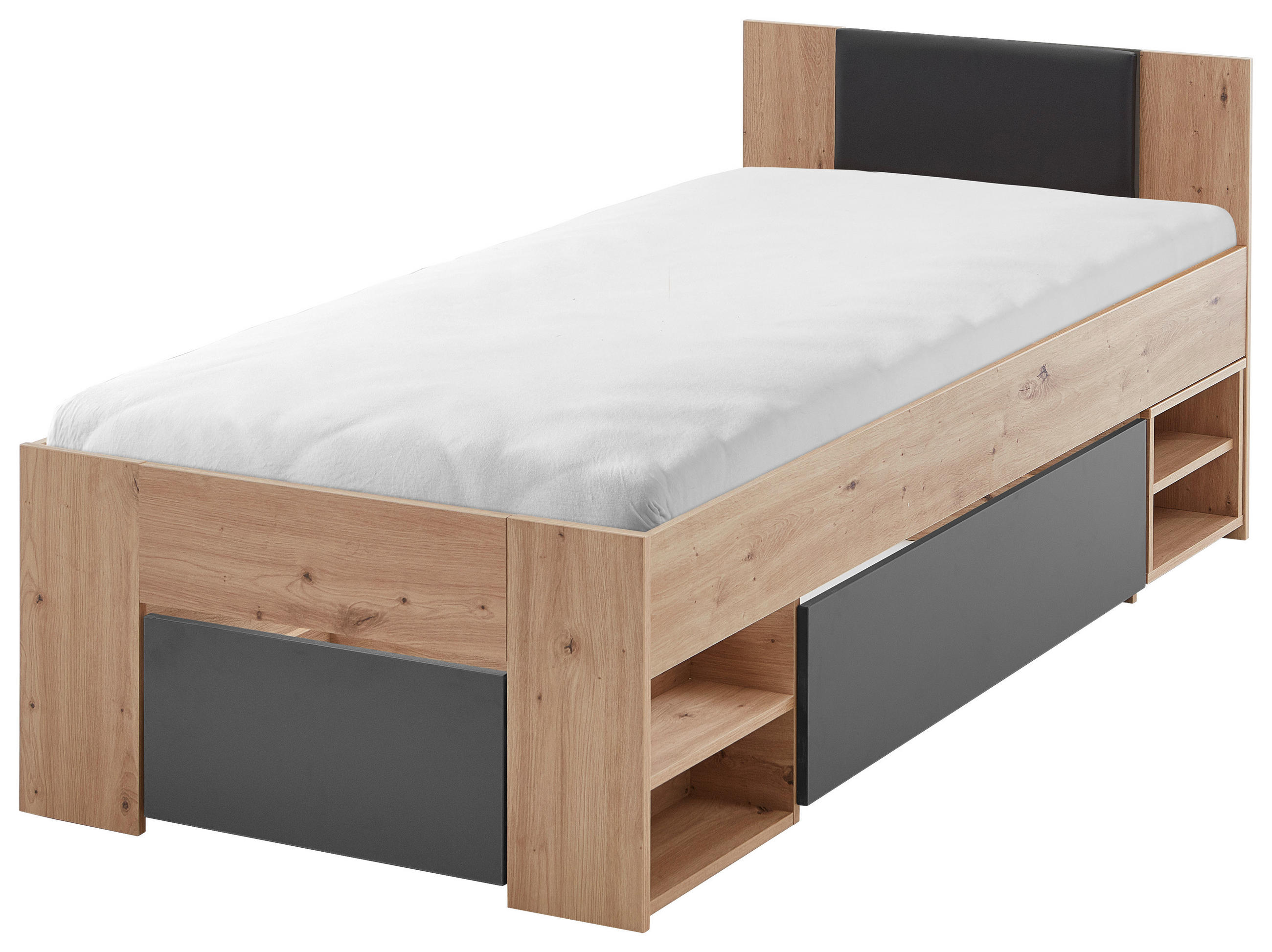 STAURAUMBETT 90/200 cm  in Graphitfarben, Eiche Artisan  - Graphitfarben/Eiche Artisan, KONVENTIONELL, Holzwerkstoff (90/200cm) - Boxxx