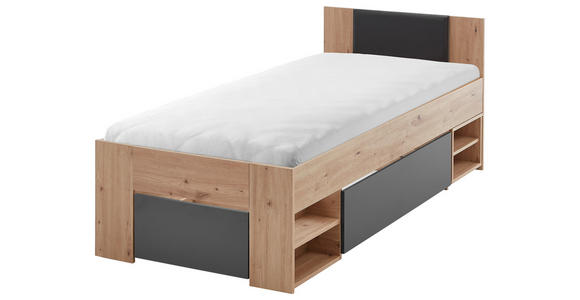 STAURAUMBETT 90/200 cm in Graphitfarben, Eiche Artisan - Graphitfarben/Eiche Artisan, KONVENTIONELL, Holzwerkstoff (90/200cm) - Carryhome