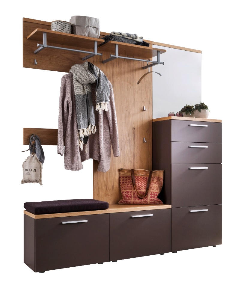 GARDEROBE Braun, Eichefarben - Eichefarben/Braun, Design, Glas/Holz (181/201/35cm) - Cassando