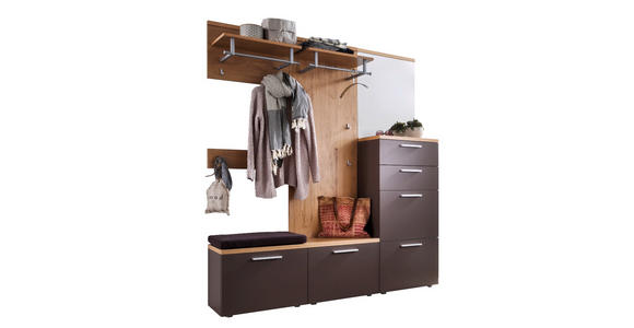 GARDEROBE 7-teilig in 181/201/35 cm - Eichefarben/Braun, Design, Glas/Holz (181/201/35cm) - Moderano