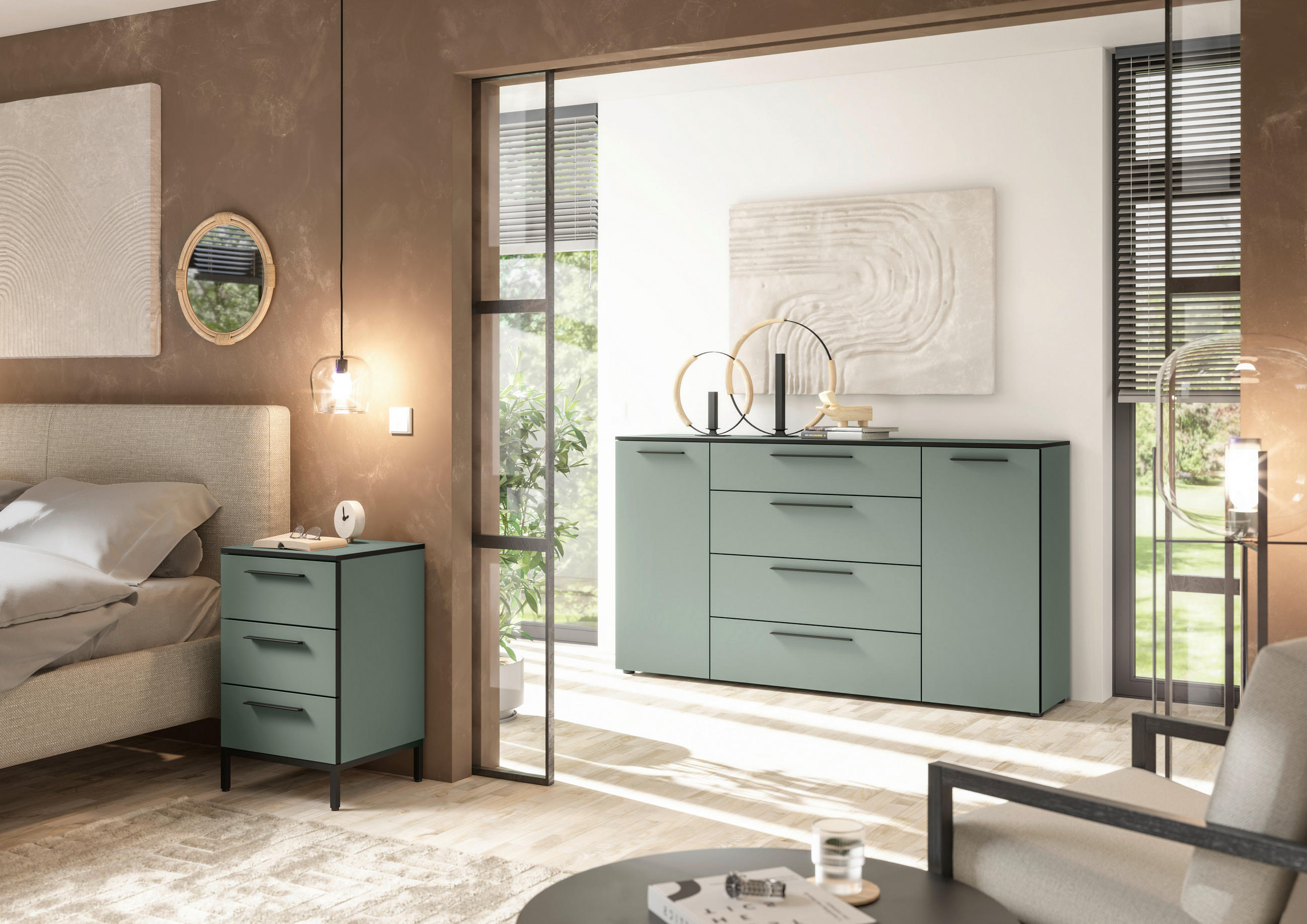 NACHTSCHRANK 45/72,4/40 cm  - Schilfgrün/Schwarz, MODERN, Holzwerkstoff/Metall (45/72,4/40cm)