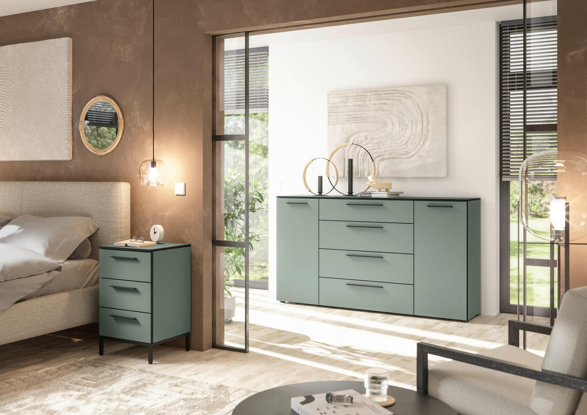 NACHTSCHRANK 45/72,4/40 cm  - Schilfgrün/Schwarz, MODERN, Holzwerkstoff/Metall (45/72,4/40cm)