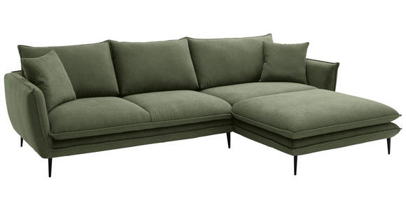 ECKSOFA  in Webstoff Grün  304/196 cm  - Schwarz/Grün, KONVENTIONELL, Textil/Metall (304/196cm) - Hom`in