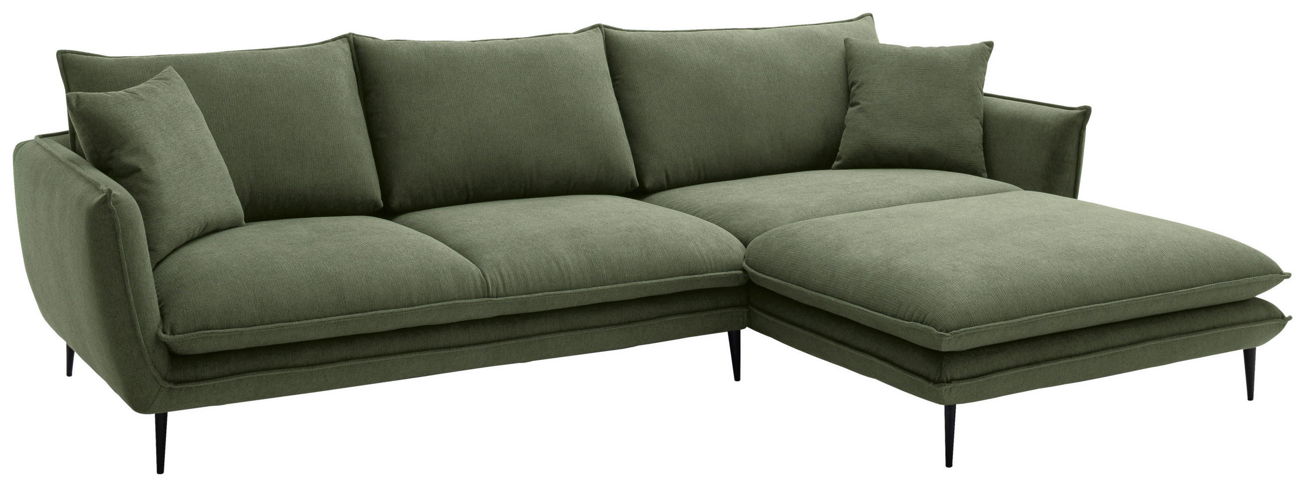 Thumbnail - Hom`in Ecksofa, Grün, Textil, 5-Sitzer, Füllung: Polyetherschaumkern, Silikon,Silikon, Ottomane rechts, L-Form, 304x196 ...