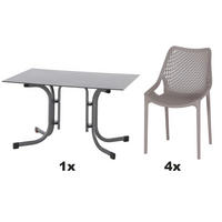 GARTENGARNITUR 5-teilig Stahl 5-teilig  - Taupe, Basics, Kunststoff/Metall (80/81/120cm) - Siena Garden