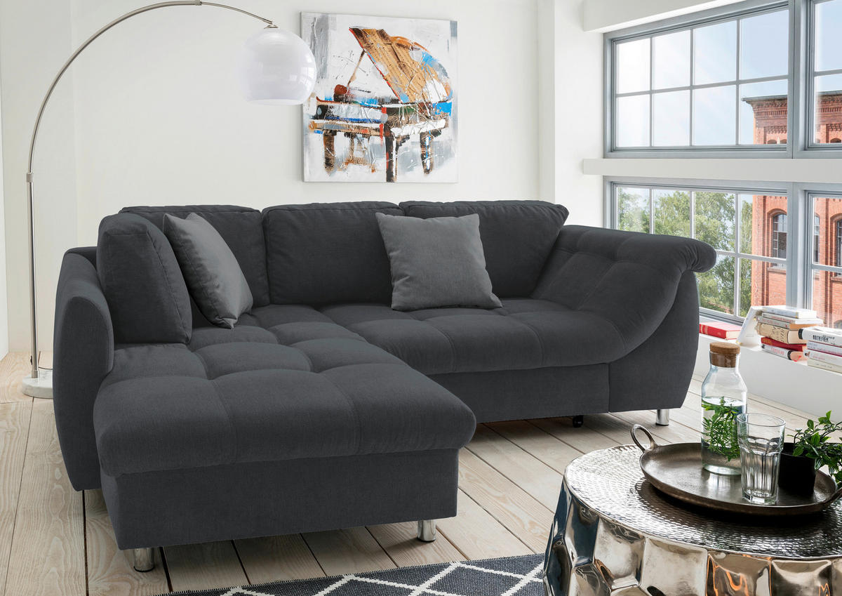 HÖRNSOFFA i mikrofiber svart  - mörkgrå/kromfärg, Design, textil/plast (190/250cm) - Livetastic